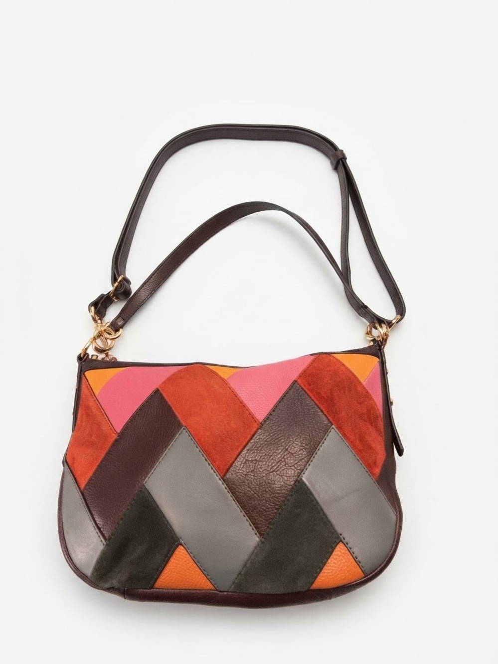 Patchwork Chevron Leather Crossbody Bag in Multicolor